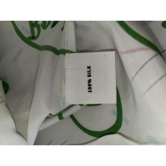 Lingua Franca Blouse S Hudson Graphic Silk Peasant Top New White Green - Picture 11 of 14